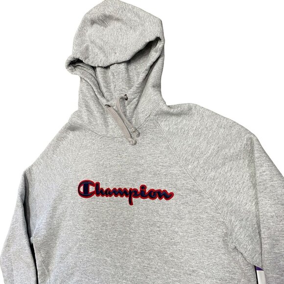 Champions S Grey Pullover Hoodie Kangaroo Pocket Athletic Sweatshirt Spellout - Picture 4 of 13